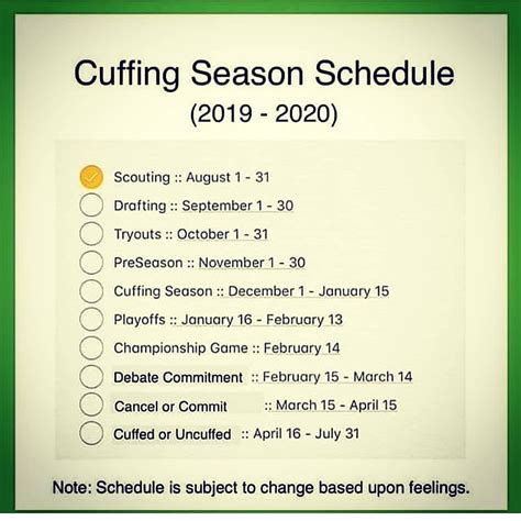 Cuffing Season Calendar